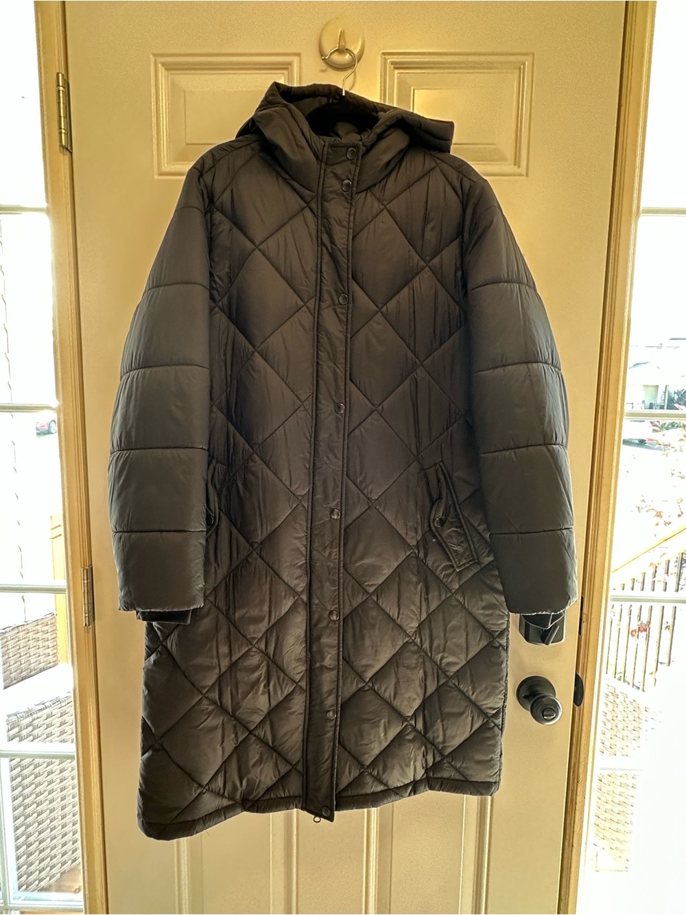 Joe Fresh Black Long Quilted Hooded Puffer Coat